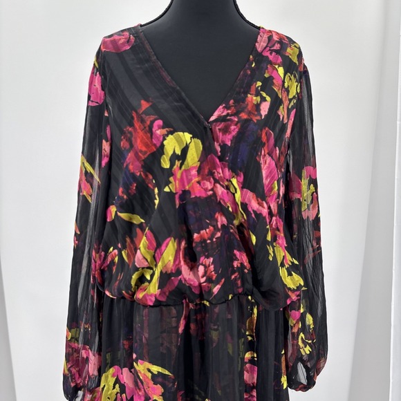 Ava And Viv Sheer 1X Floral Maxi Dress Romantic Goth Witchy Whimsigoth Flowy - Picture 2 of 7